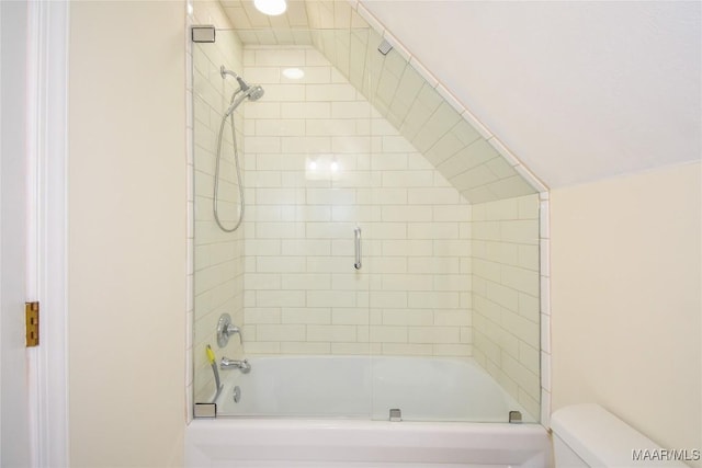 74 Lake Point Dr, Jacksons Gap, AL 36861 - full bath featuring enclosed tub / shower combo, toilet, and lofted ceiling