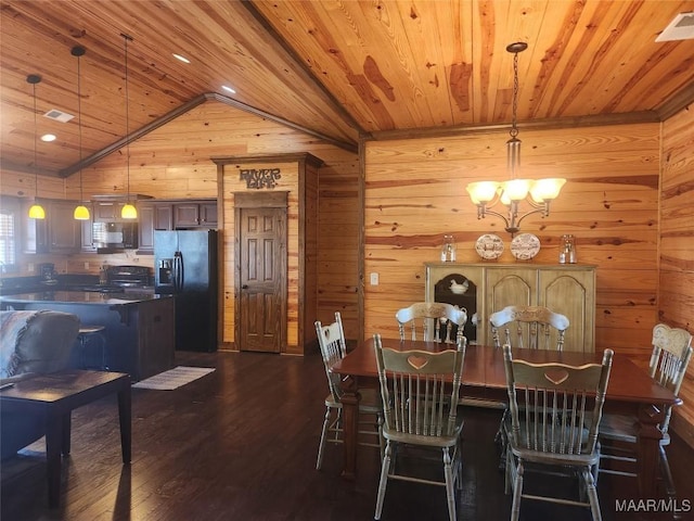 2085 Robinson Pond Rd, Prattville, AL 36067 - dining area with wooden ceiling, wooden walls, a notable chandelier, and visible vents