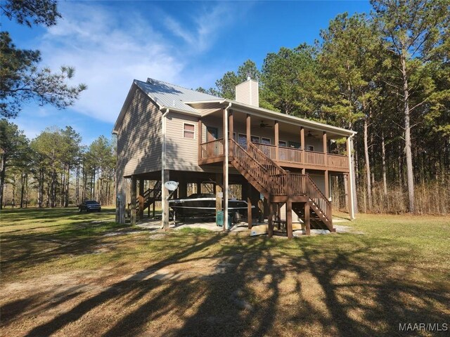 2085 Robinson Pond Rd, Prattville, AL 36067 - rear view of property with a lawn, a chimney, and stairs