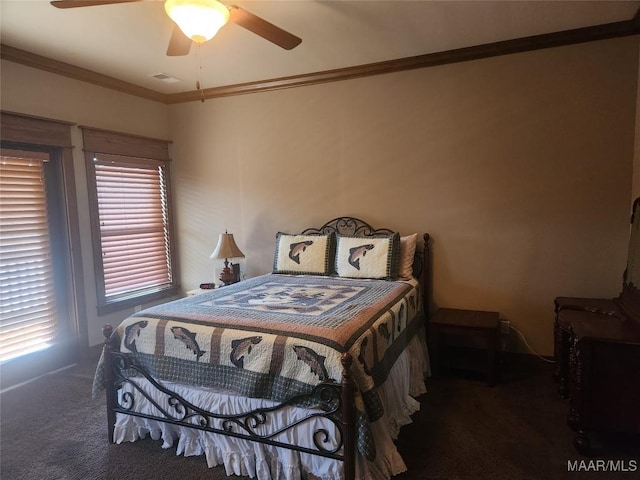 2085 Robinson Pond Rd, Prattville, AL 36067 - carpeted bedroom with crown molding and a ceiling fan