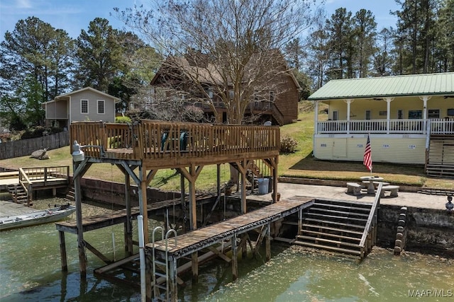 100 Royal Dr, Equality, AL 36026 - dock area featuring stairway, boat lift, and a deck with water view