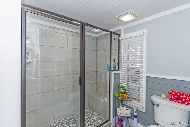 100 Royal Dr, Equality, AL 36026 - full bathroom featuring a wainscoted wall, toilet, and a stall shower