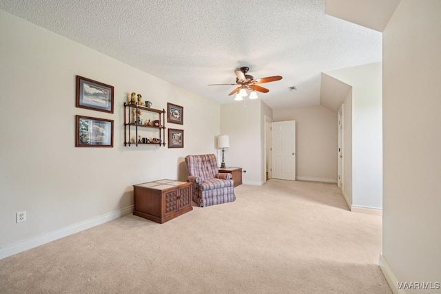 13650 County Road 29th Rd, Clanton, AL 35045 - sitting room featuring light carpet, a ceiling fan, and a textured ceiling