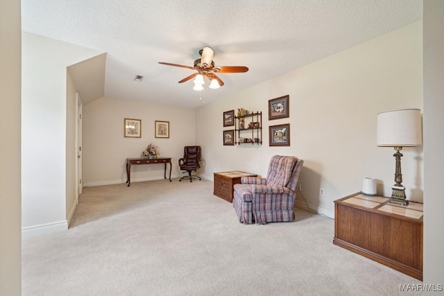 13650 County Road 29th Rd, Clanton, AL 35045 - sitting room featuring carpet floors, a ceiling fan, and a textured ceiling