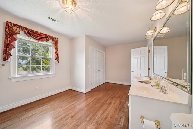 13650 County Road 29th Rd, Clanton, AL 35045 - bathroom featuring wood finished floors, double vanity, and a textured ceiling