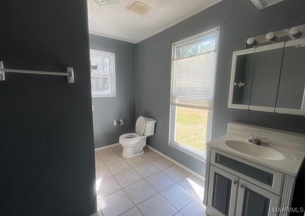 2343 Friendship Rd, Tallassee, AL 36078 - bathroom featuring vanity, tile patterned floors, baseboards, and a wealth of natural light