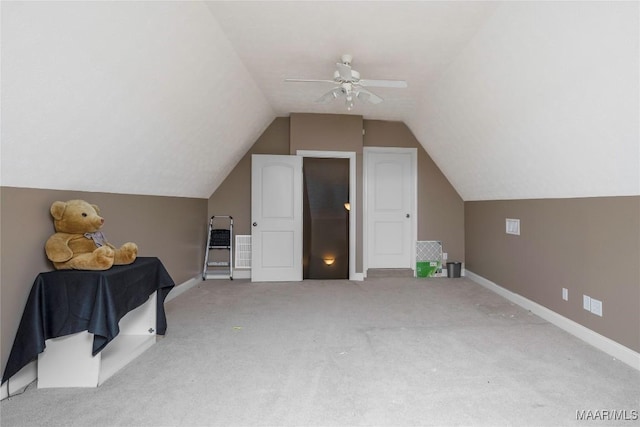 1605 Guiding Way Ln, Prattville, AL 36067 - additional living space featuring carpet, vaulted ceiling, ceiling fan, and baseboards