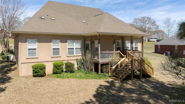 1605 Guiding Way Ln, Prattville, AL 36067 - rear view of property with a ceiling fan, stairway, roof with shingles, and cooling unit