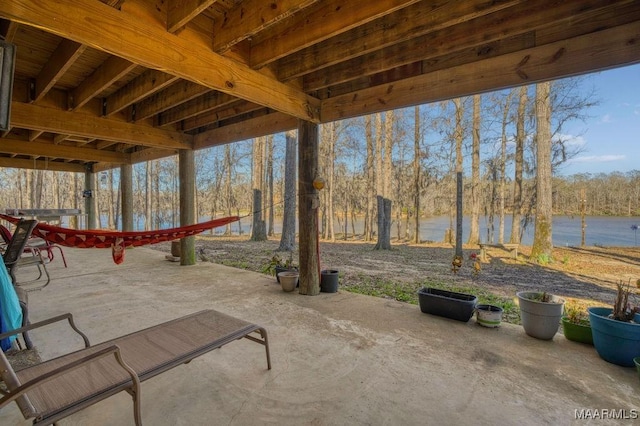 view of patio / terrace featuring a water view