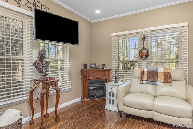 212 N Taylor St, Autaugaville, AL 36067 - living area with dark wood finished floors, recessed lighting, baseboards, and ornamental molding