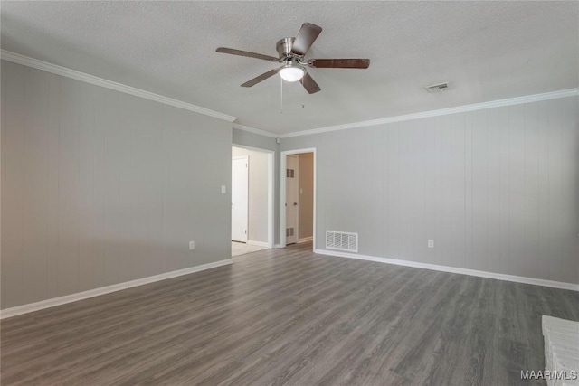 3740 Fieldcrest Dr, Montgomery, AL 36111 - spare room with dark wood finished floors, a ceiling fan, baseboards, crown molding, and a textured ceiling