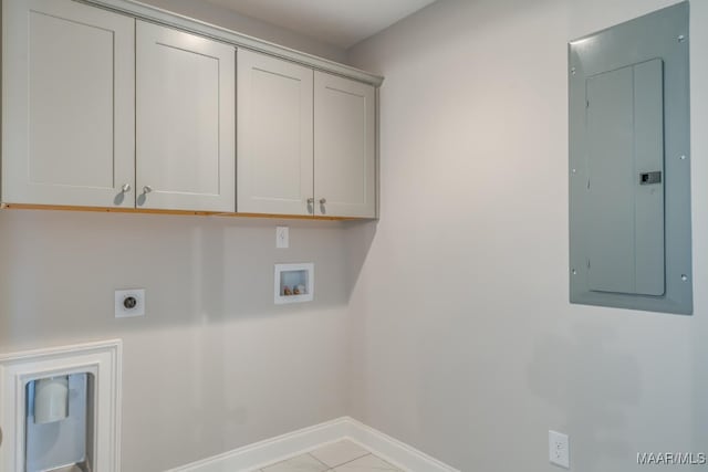 101 Ananias St, Troy, AL 36079 - laundry area with electric panel, electric dryer hookup, baseboards, cabinet space, and hookup for a washing machine