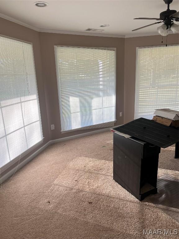 376 Mckenzie St, Mckenzie, AL 36456 - interior space with visible vents, ornamental molding, baseboards, and ceiling fan