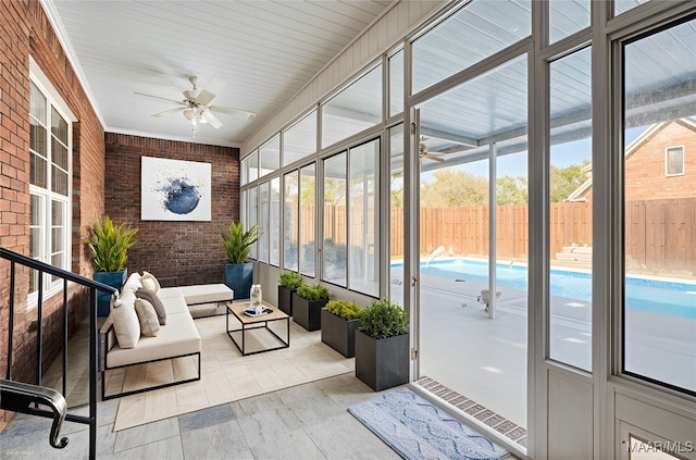 1580 W Overbrook Rd, Millbrook, AL 36054 - sunroom / solarium featuring an outdoor living space and a ceiling fan