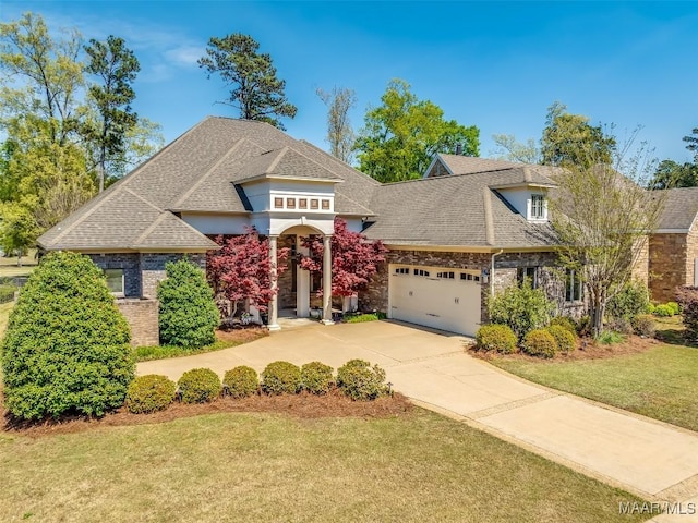 9533 Fendall Hall Cir, Montgomery, AL 36117 - view of front of property with concrete driveway, an attached garage, brick siding, a front lawn, and a shingled roof