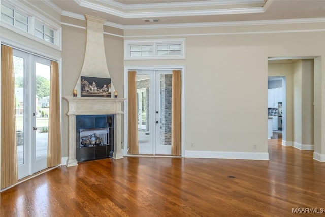 9533 Fendall Hall Cir, Montgomery, AL 36117 - unfurnished living room with ornamental molding, baseboards, visible vents, a fireplace, and wood finished floors