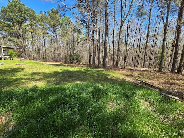 view of yard featuring a view of trees