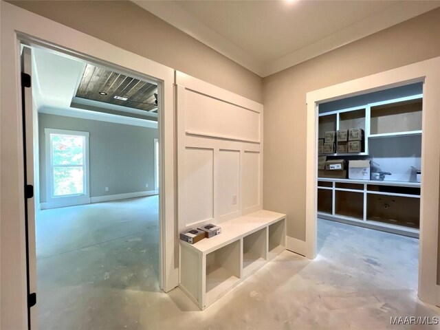 1150 Southern Hills Dr, Wetumpka, AL 36093 - mudroom featuring concrete floors and ornamental molding