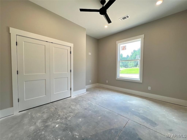 1150 Southern Hills Dr, Wetumpka, AL 36093 - unfurnished bedroom featuring concrete floors, recessed lighting, a closet, and ceiling fan