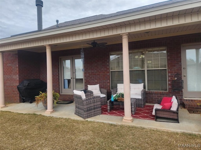 103 Rushmore Ct, Deatsville, AL 36022 - view of patio / terrace featuring a grill, french doors, and a ceiling fan
