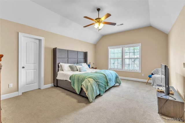 126 N Dogwood Ter, Wetumpka, AL 36093 - bedroom featuring carpet floors, vaulted ceiling, a ceiling fan, and baseboards