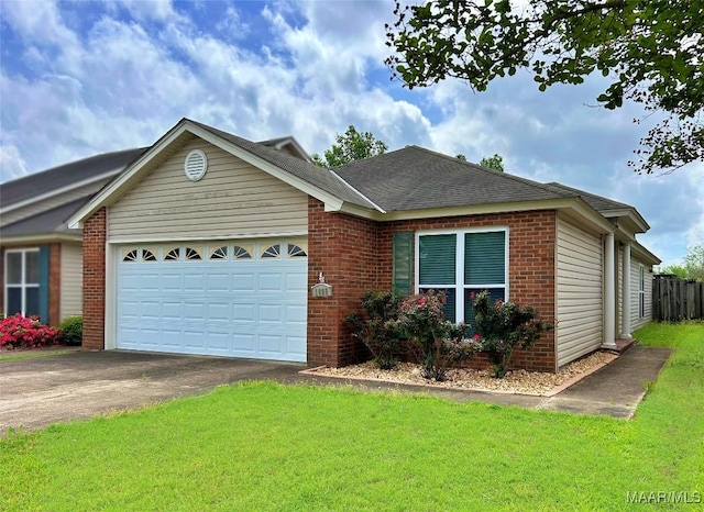 1825 Young Pointe Blvd, Montgomery, AL 36106 - ranch-style home with driveway, a front yard, a garage, and brick siding