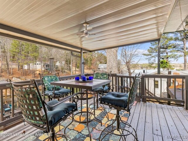 197 Maple Ridge Rd, Alexander City, AL 35010 - deck featuring a ceiling fan and outdoor dining space