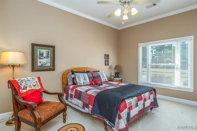 8681 Huntingdon Ridge Ln, Montgomery, AL 36117 - carpeted bedroom featuring baseboards, ornamental molding, and ceiling fan