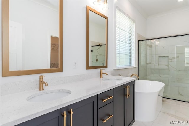 full bathroom featuring marble finish floor, a sink, and plenty of natural light