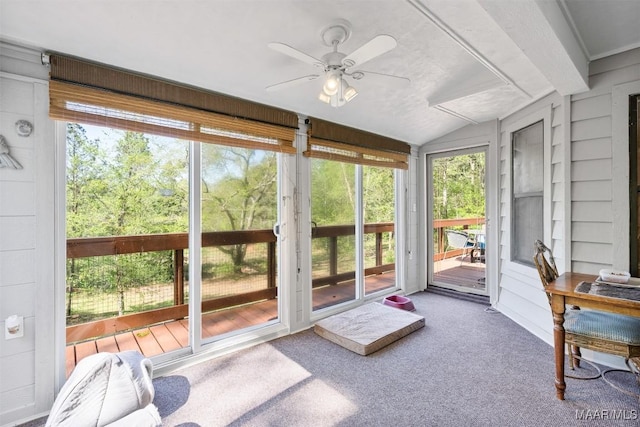 sunroom with a ceiling fan