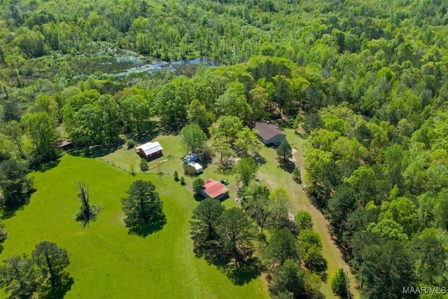 drone / aerial view featuring a view of trees