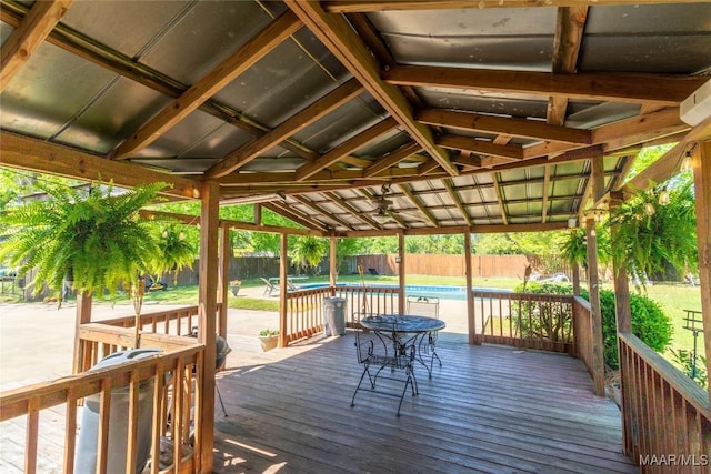 deck featuring a fenced backyard and a fenced in pool