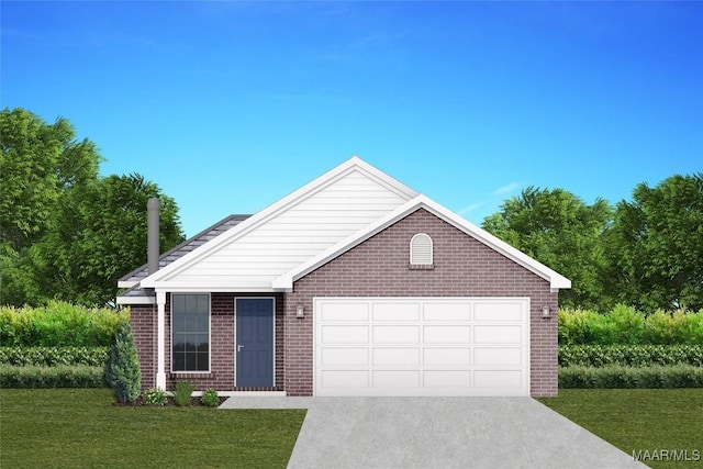2047 Dawsons Mill Ln, Prattville, AL 36067 - ranch-style house with an attached garage, driveway, a front yard, and brick siding