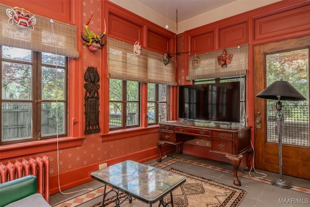 sunroom / solarium with radiator heating unit