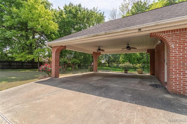 6416 Eastwood Glen Dr, Montgomery, AL 36117 - view of car parking featuring fence, ceiling fan, and driveway