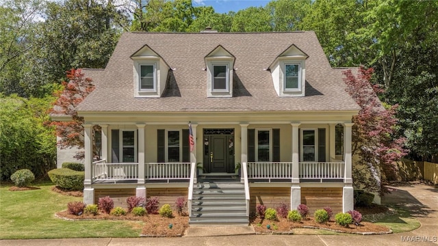6432 Wynwood Pl, Montgomery, AL 36117 - cape cod house featuring a porch, roof with shingles, and a front lawn
