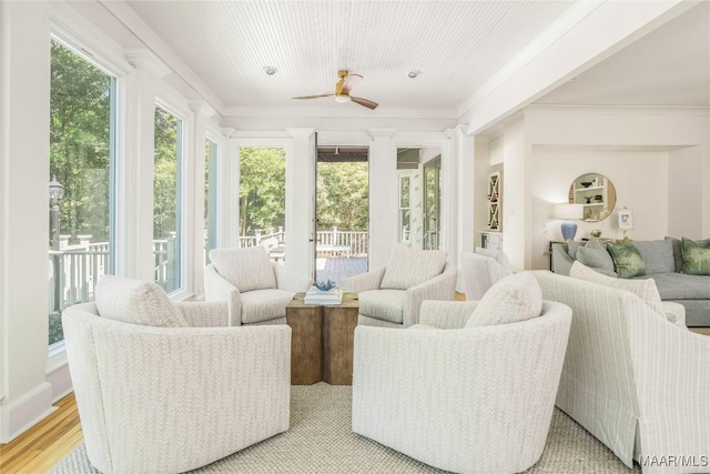 6432 Wynwood Pl, Montgomery, AL 36117 - living room with ceiling fan, ornamental molding, and light wood-type flooring