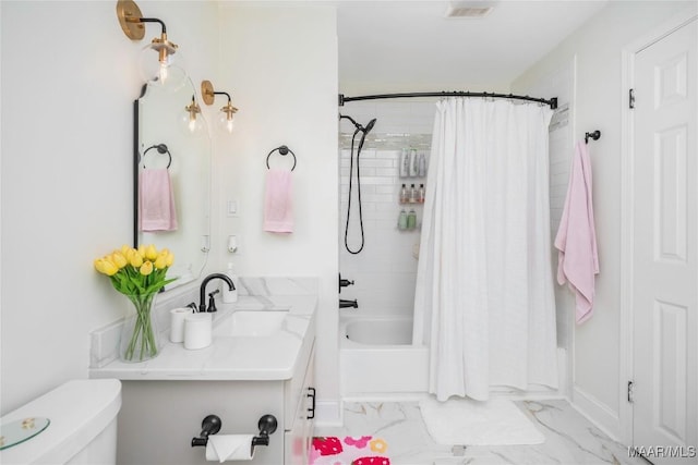 6432 Wynwood Pl, Montgomery, AL 36117 - full bathroom with toilet, marble finish floors, shower / tub combo, and vanity