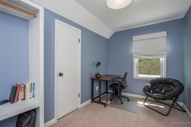 6432 Wynwood Pl, Montgomery, AL 36117 - office area featuring carpet flooring, baseboards, and vaulted ceiling