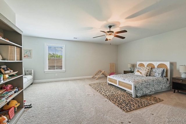 184 Houston St, Prattville, AL 36066 - bedroom with visible vents, carpet flooring, baseboards, and a ceiling fan