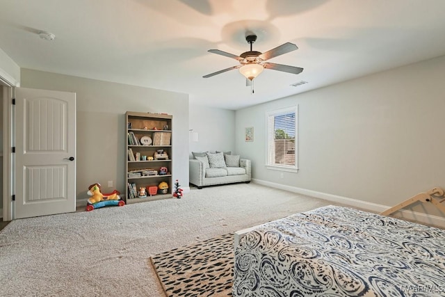 184 Houston St, Prattville, AL 36066 - bedroom with ceiling fan, baseboards, visible vents, and carpet