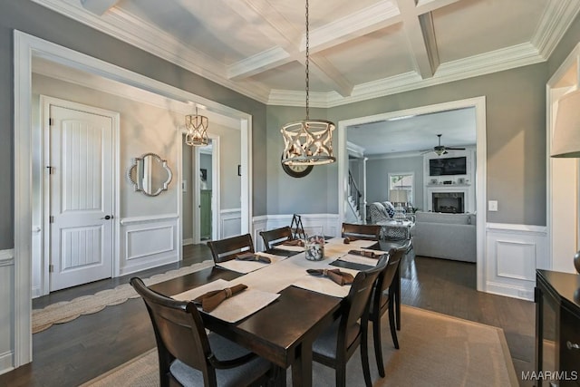 184 Houston St, Prattville, AL 36066 - dining space with a decorative wall, a wainscoted wall, ornamental molding, and coffered ceiling
