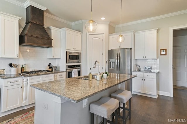 184 Houston St, Prattville, AL 36066 - kitchen with a sink, dark wood-style flooring, stainless steel appliances, and custom range hood