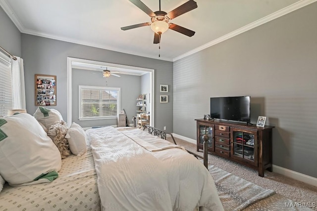 184 Houston St, Prattville, AL 36066 - bedroom with a ceiling fan, baseboards, carpet floors, and ornamental molding