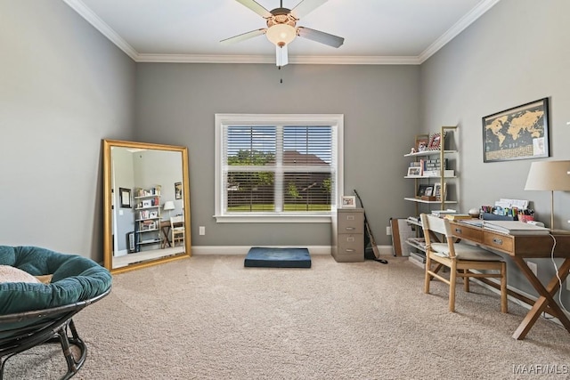 184 Houston St, Prattville, AL 36066 - carpeted office featuring a ceiling fan, baseboards, and ornamental molding