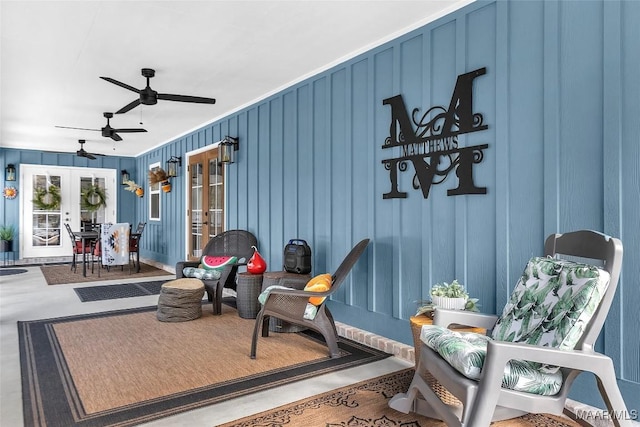 view of patio / terrace with french doors and ceiling fan