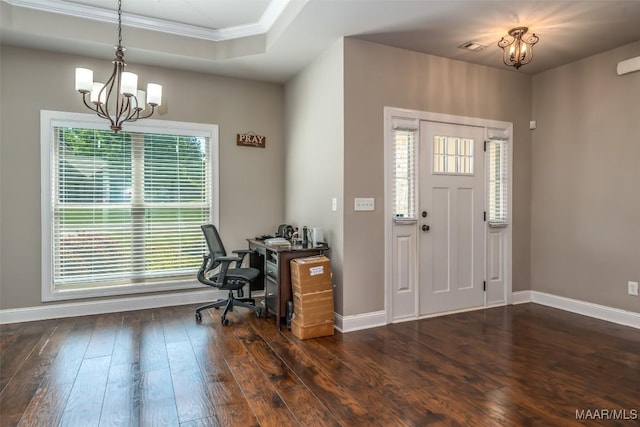 1017 Ridge Point Dr, Deatsville, AL 36022 - entryway featuring a wealth of natural light, baseboards, an inviting chandelier, and dark wood finished floors