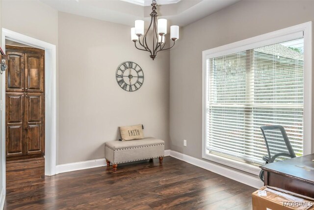 1017 Ridge Point Dr, Deatsville, AL 36022 - sitting room featuring dark wood-type flooring, baseboards, and a notable chandelier