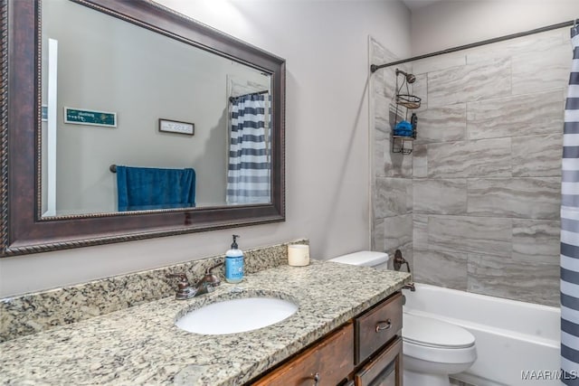 1017 Ridge Point Dr, Deatsville, AL 36022 - bathroom featuring shower / tub combo with curtain, toilet, and vanity