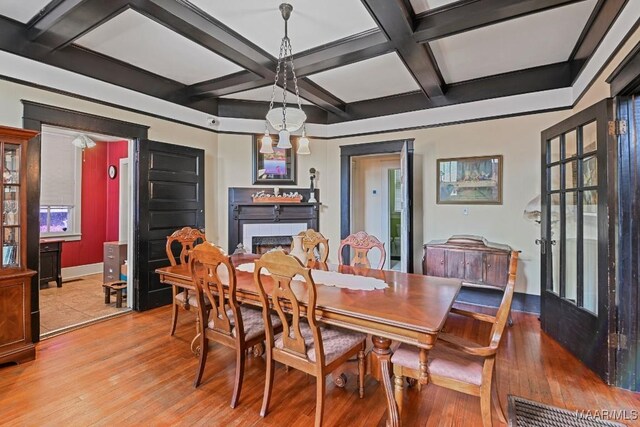 48 S Capitol Pkwy, Montgomery, AL 36107 - dining room with light wood-style floors, baseboards, beamed ceiling, and coffered ceiling